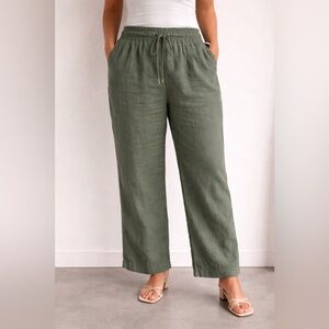 Quince Olive Green Wide-Leg Linen Blend Pants
